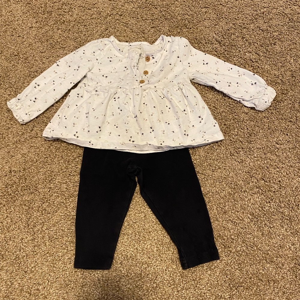 Carter's White Baby Top with Tiny Black Speckle Print